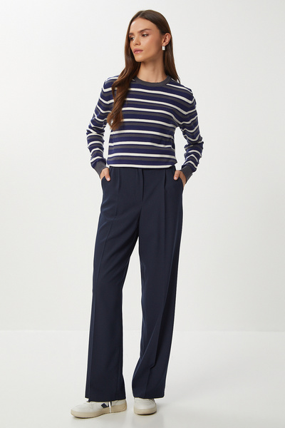 Lovelyİstanbul Pensli Pileli Poliviskon Pantolon LGP0021 LACİVERT