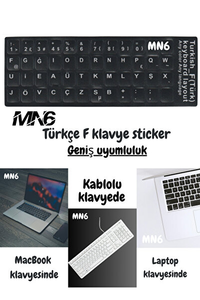 MN6 MF01 F Klavye Sticker/3 Adet-Laptop PC Uymlu-Silinmez/Türkçe F Klavye Sticker