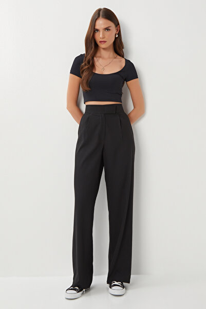 Lovelyİstanbul Velcro Polyviscon Palazzo Pants Lgp0022 Black