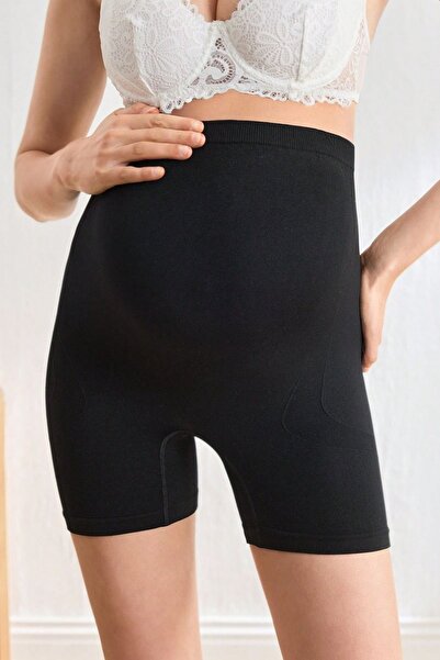 MİSTİRİK Carano Model Rahat Kumaş Bel Toparlayıcı Hamile Şort Siyah Renk