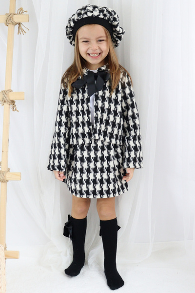 Parla Kids Girl's Santa Black White Plaid Bottom Top Skirt Jacket Set