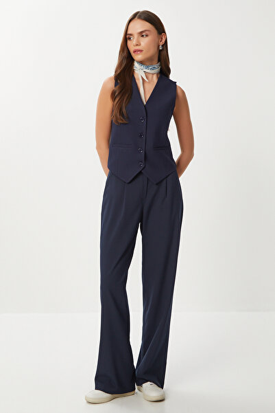 Lovelyİstanbul Velcro Polyviscon Palazzo Trousers Lgp0022 Dark Blue