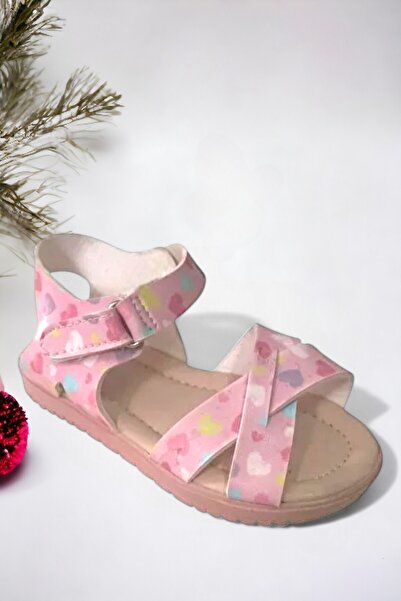 Ponchiq Sandale pentru fetiță cu detaliu inimă roz