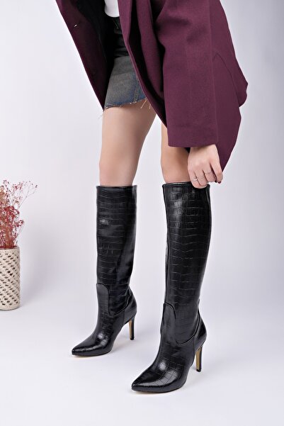MUGGO CLARİSSA Жіночі чоботи на тонкому каблуці з гострим носком і крокодилячим візерунком