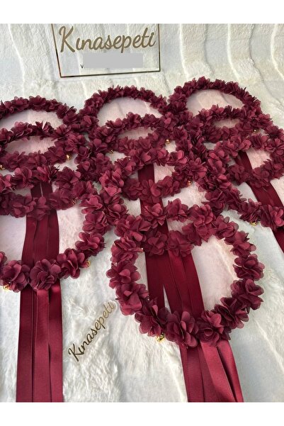 Kınasepeti Bordo Nedime Defi (1 adet), Dantelli ve 3D Çiçekli Kına Gecesi Tef...