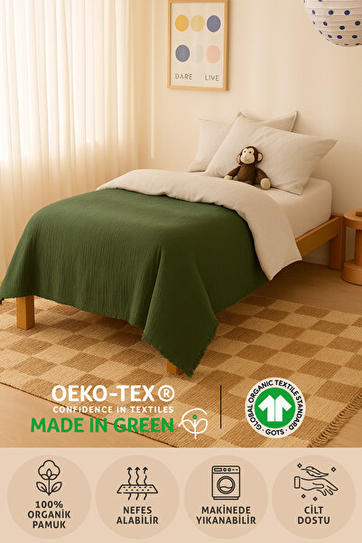 Bhoota Home Tek Kişilik 4 Katlı Müslin %100 Pamuk Yatak Örtüsü Seti, Nefes Alabilen Kumaş 175x230