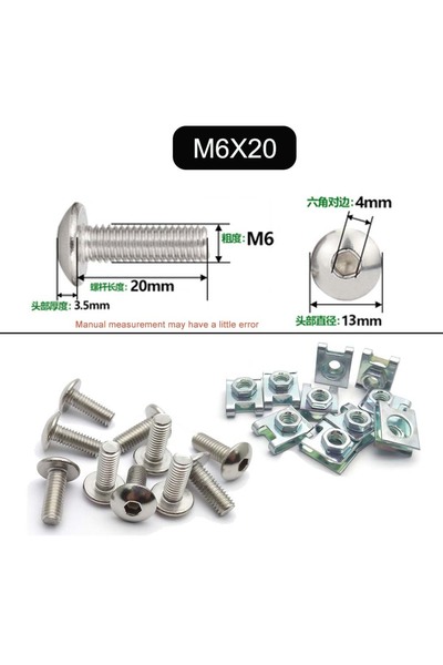 Choice M6X20 10 مجموعة غطاء بلاستيكي من المعدن الفضي ومسامير لولبية ومشابك عل...