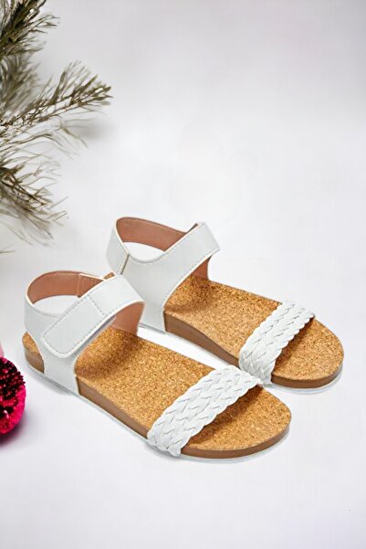 Ponchiq White Single Strap Girls' Sandals