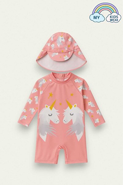 My Kids Wear Μαγιό με μακριά μανίκια για κορίτσια με καπέλο και φερμουάρ