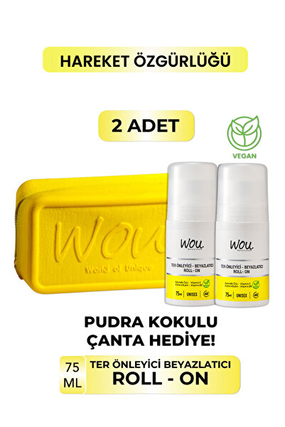WOU World of Unique 2 Adet Ter Önleyici Beyazlatıcı Roll-on/ Pudra Kokulu Makyaj Çantası