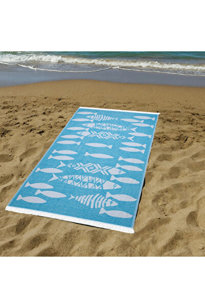 ASPARTAM Soft Fish Patterned Peshtemal - Blue - 90X160 cm