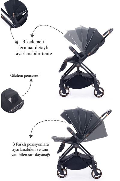 Prego Mios Premium Koldan Çift Yönlü Travel Sistem Bebek Arabası Siyah 2099