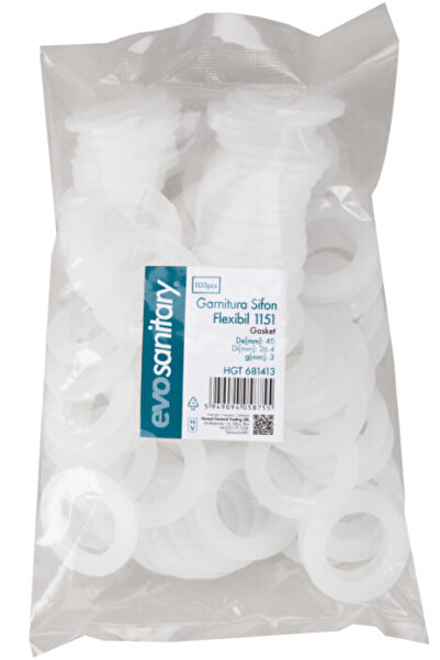 EVOSANITARY Flexible Siphon Gasket 1151 - 100 Pcs 26.4 / 40 mm 3 mm Silicone
