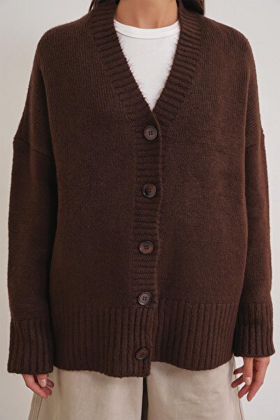 Mixray 6927 Γυναικεία ζακέτα με απαλή υφή, βασική πλεκτή ζακέτα καφέ