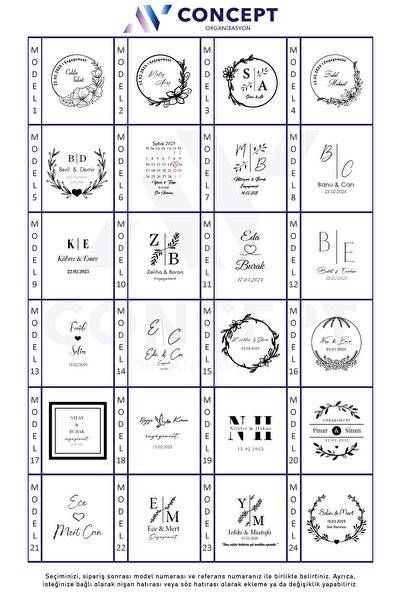 A V Concept 80 Adet Kişiye Özel Şeffaf veya Beyaz Etiket Nişan, Nikah, Yenido...