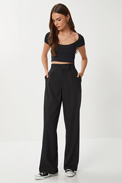 Lovelyİstanbul Velcro Polyviscon Palazzo Pants Lgp0022 Black