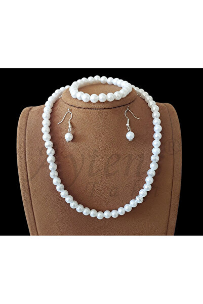 AYTENS TAKI Zarif Şık Inci Kolye Bileklik Küpe Set (NİKAH, DÜĞÜN, KINA, NİŞAN VE ÖZEL DAVETLER IÇİN INCİ SET)