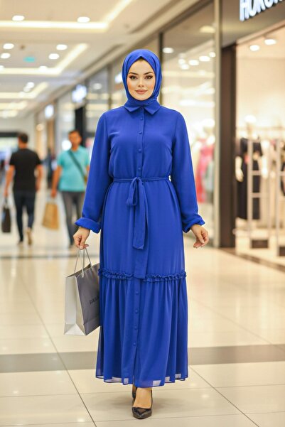 Neva Style Rochie Hijab Albastru Sax cu nasturi 12443sx