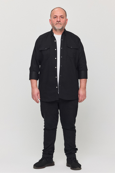 YXC Μαύρο ανδρικό τζιν πουκάμισο - Slim Fit Cotton