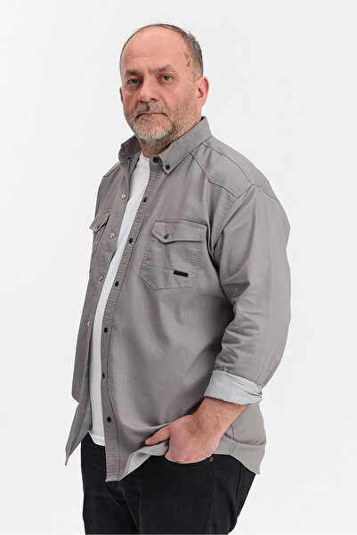 YXC Gray Slim-Fit Men's Denim Shirt