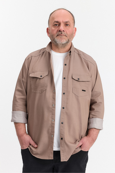 YXC Ανδρικό τζιν πουκάμισο μεγάλου μεγέθους Slim Fit Mink 5XL Ταιριάζει σε ΜΕΓΕΘΟΣ 110-115 ΚΙΛΑ