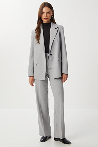 Lovelyİstanbul Stitched Straight Polyviscon Pants Lgp0023 Gray