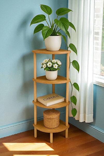 HESA 4lü köşe komodin raf ahşap ayaklı Atlantik çam desenli