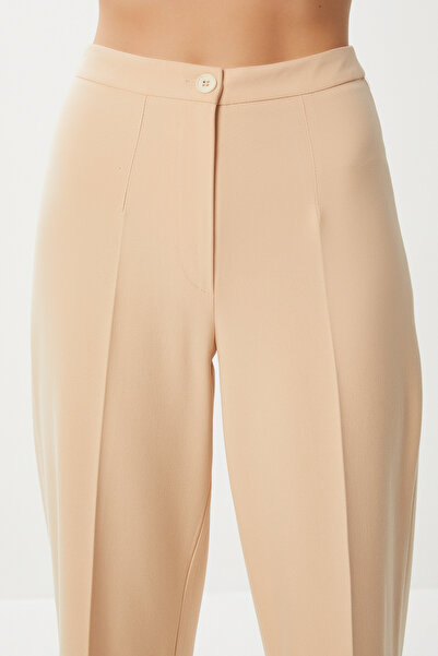 Lovelyİstanbul Stitched Straight Polyviscon Pants Lgp0023 Dark Cream