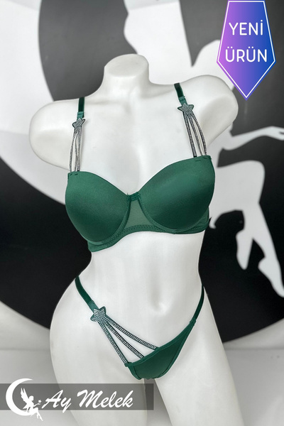 AYMELEK Women's Bra Set Stone Star Detailed Bottom Top Set