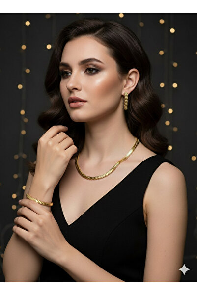 Makerlab 22 ayar Altın kaplama Gerdanlık set, Kolye, Küpe, Bileklik set