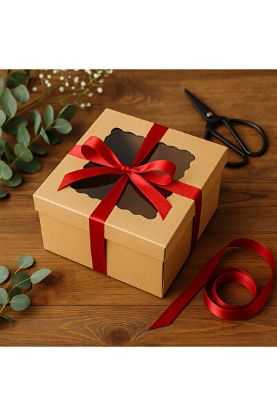 Feza Kutu 23x23x15 Kraft Pencereli Çok Amaçlı Kutu Karton Kutu Pasta Kutusu (10 Adet)