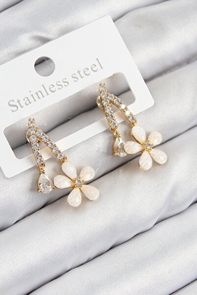 Skygo Brass Zircon Stone Daisy Model Gold Color Women's Earrings - Tj-Bkp11110