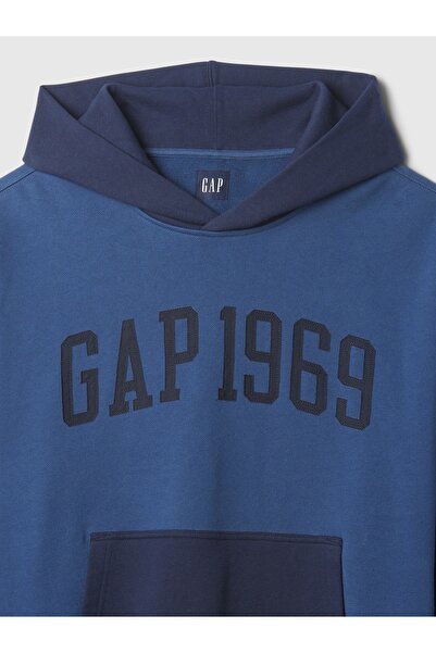 GAP Erkek Koyu Mavi Logo 1969 Colorblock Sweatshirt