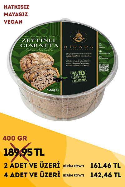 Ridada Zeytinli Ciabatta (Kekikli) Mayasız Vegan Ekmek 400 G