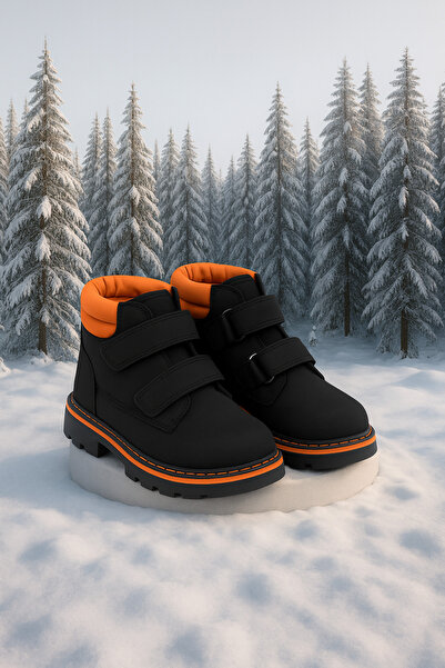 Zilvana Fiú fekete, sárga, részletgazdag, dupla tépőzáras téli csizma