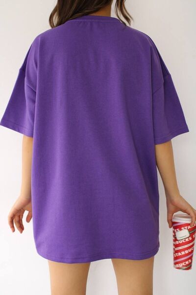 İLKCET MODA Μπλουζάκι Unisex Μωβ Oversize από ύφασμα Tok Fabric Basic