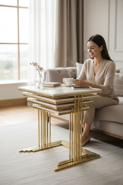 ASLANSTORE Rihome 4’lü Kare Zigon Sehpa Takımı – Dayanıklı, Şık ve Premium Tasarım