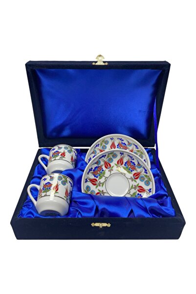 ÅLÅ OTANTİK HEDİYELİK İkili Kahve Fincan Takımı Altın Yaldızlı Kadife Kutulu