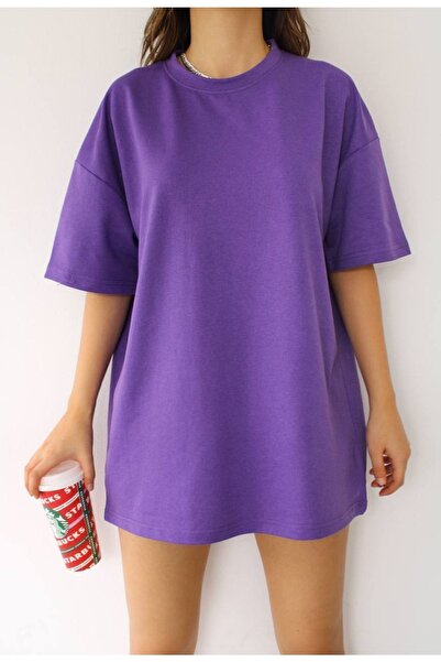 İLKCET MODA Μπλουζάκι Unisex Μωβ Oversize από ύφασμα Tok Fabric Basic
