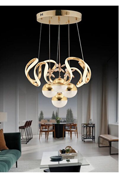 Akgül Kumandalı 3 Renk Işık Özellikli 4 Toplu Modern Gold Kaplama Sarkıt Led Avize Salon Avize