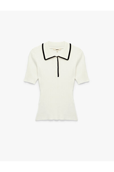 Koton Πλεκτό πουλόβερ με κοντό μανίκι με λεπτομέρεια αντίθεσης χρώματος