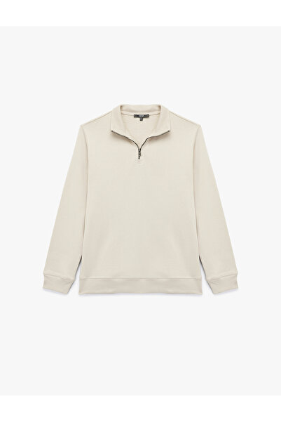 Koton Langärmliges, gestricktes Basic-Sweatshirt mit halbem Reißverschluss