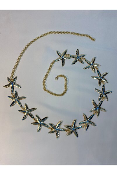 Tılsım Bijuteri Stylish Gold Plated Design Belt with Blue Detailed Starfish F...