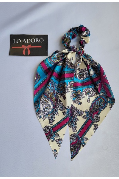 LO ADORO Fular Lastik Toka Saten Kadın Topuz Toka Çanta Boyun Fular Bandana S...