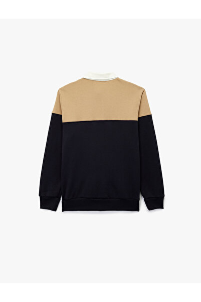 Koton Long Sleeve Raised Color Block Polo Neck Sweatshirt