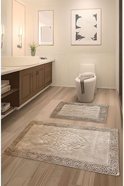 FeelHome Pamukkent Soft, Super Absorbent 2 τεμαχίων 100% βαμβάκι Ultra Luxury Σετ πατάκι μπάνιου Milk Coffee