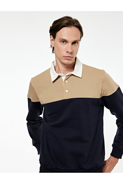 Koton Long Sleeve Raised Color Block Polo Neck Sweatshirt