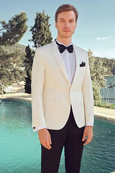 Morven Erkek Beyaz Cello Slim Fit Şal Yaka Damatlık