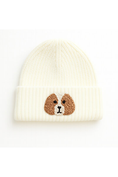 byebruketenci Beretă pentru copii din lână crem, cu figurină de câine și deta...