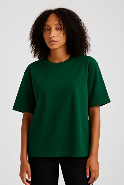 İLKCET MODA Unisex Πράσινο Μπλουζάκι Βασικό Μπλουζάκι από Ύφασμα Oversize